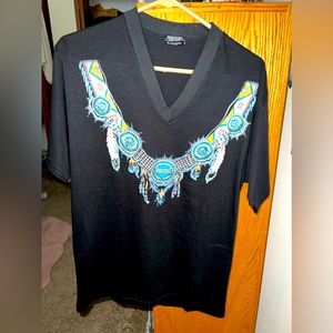 HARLEY-DAVIDSON V-NECK BLACK NATIVE TURQUOISE NECKLACE MEDIUM SHIRT! SHIPS FAST